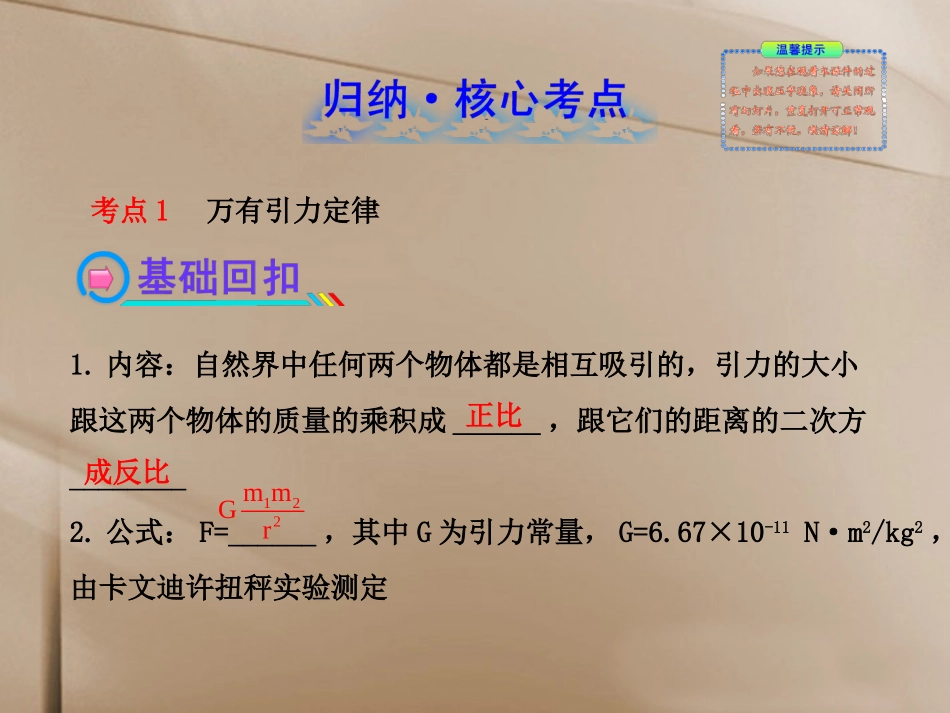 【全程复习】(广西专用)(广西专用)2014年高考物理一轮复习 4.3万有引力 人造卫星课件 新人教版_第2页