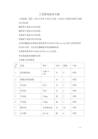 工艺排风技术方案