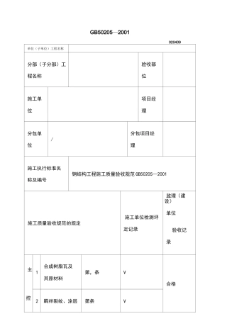 合成树脂瓦工程检验批质量验收记录表
