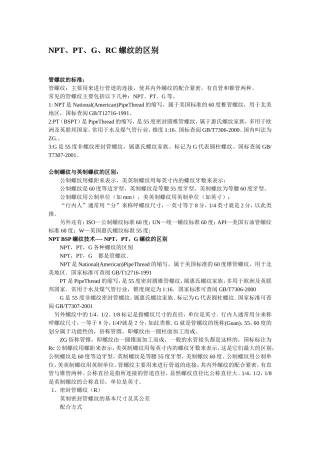 NPT、PT、G、RC螺纹的区别