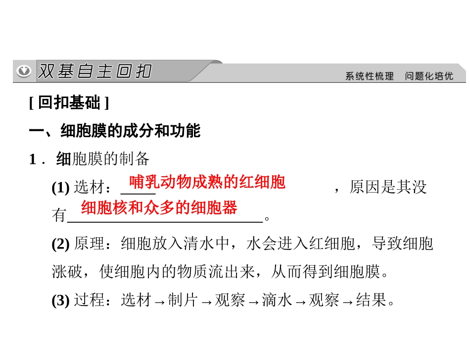 【创新大课堂】2015高考生物(人教版)一轮课件：1-2-4 细胞膜与细胞核(含流动镶嵌模型)_第3页