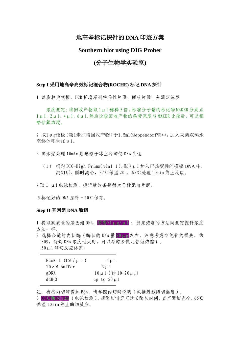 地高辛标记探针的Southern印迹方案_第1页