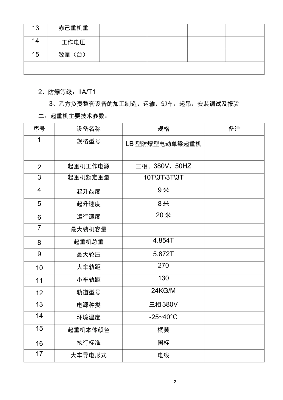防爆电动单梁桥式起重机技术协议_第2页