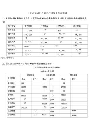试算平衡表练习及答案