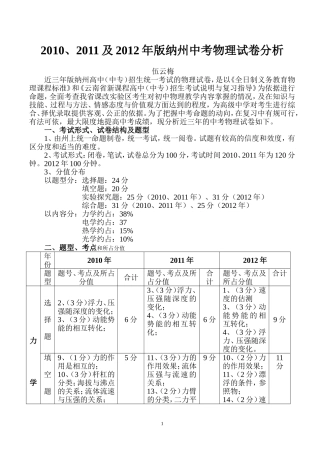 版纳州近三年物理中考试卷分析