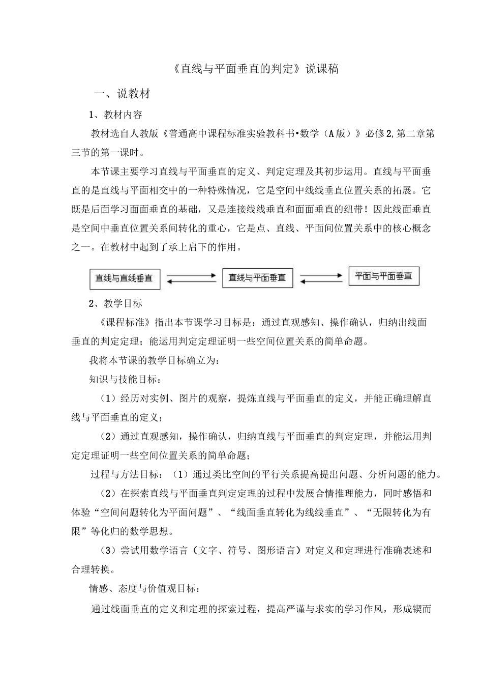 高中数学说课稿线面垂直_第1页