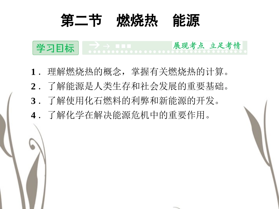【创新设计】2014高考化学一轮复习 (基础探究+精要解读+实验探究) 1-2 燃烧热 能源课件 新人教版选修4_第1页