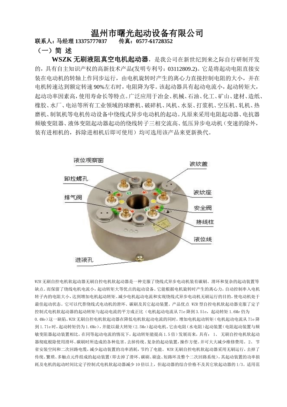 WSZK无刷液阻真空电机起动器图解详细说明书_第1页
