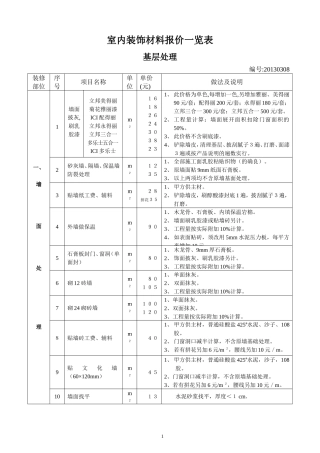 北京装修公司室内设计参考报价模板2014版