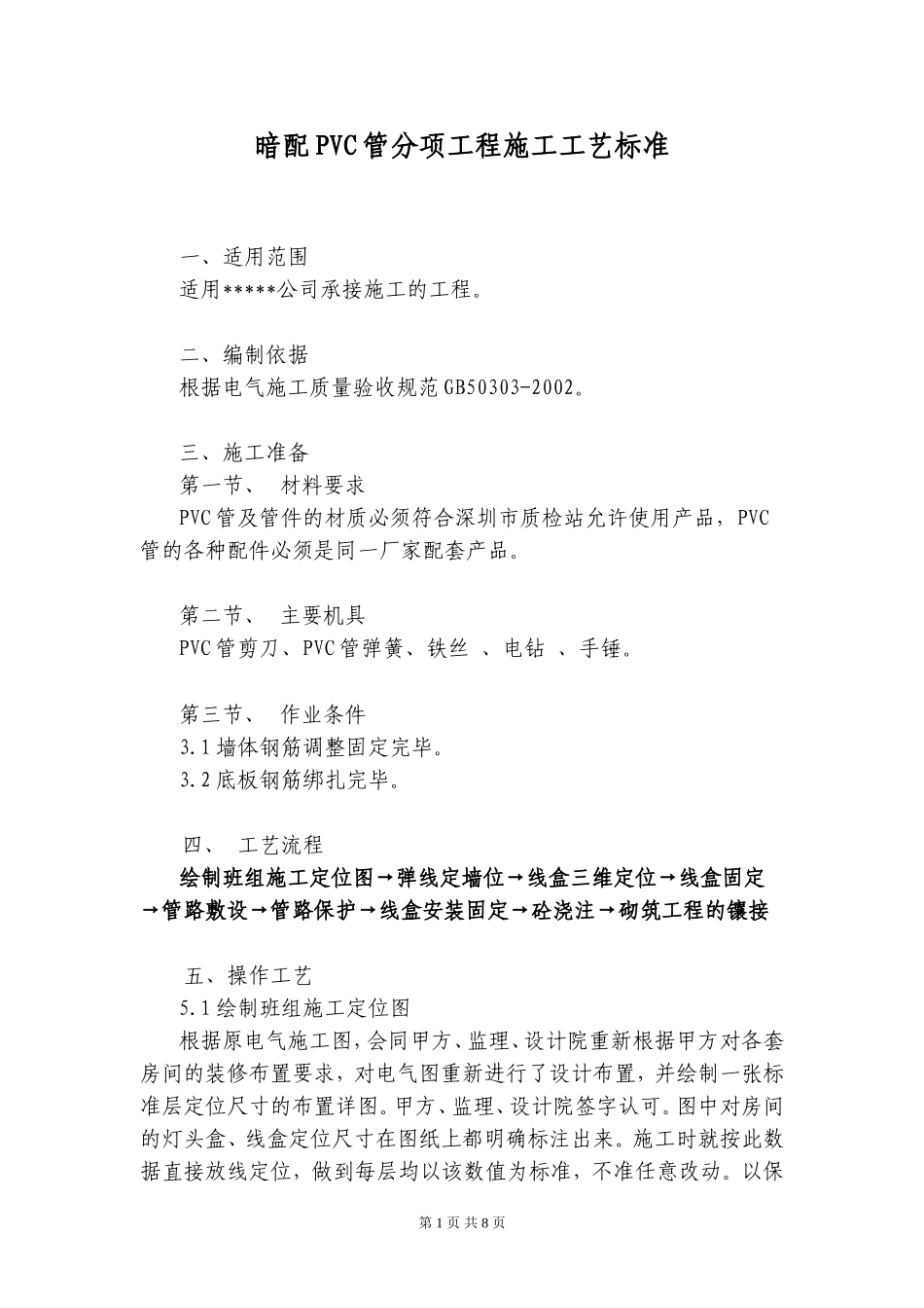 PVC管暗配工程工艺标准_第1页