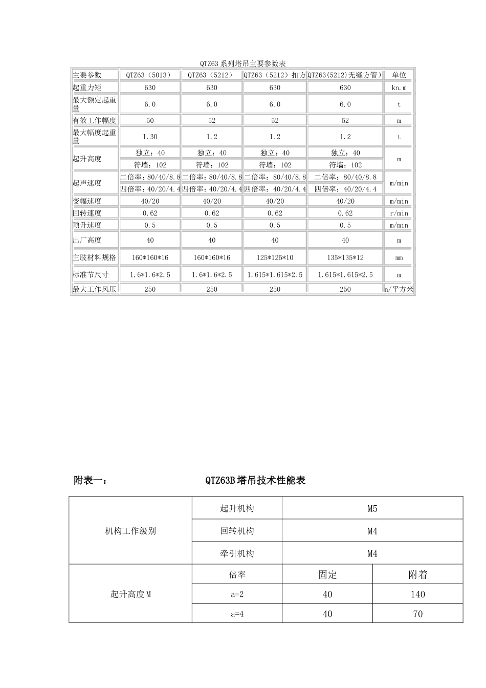 QTZ63系列塔吊主要参数表_第1页