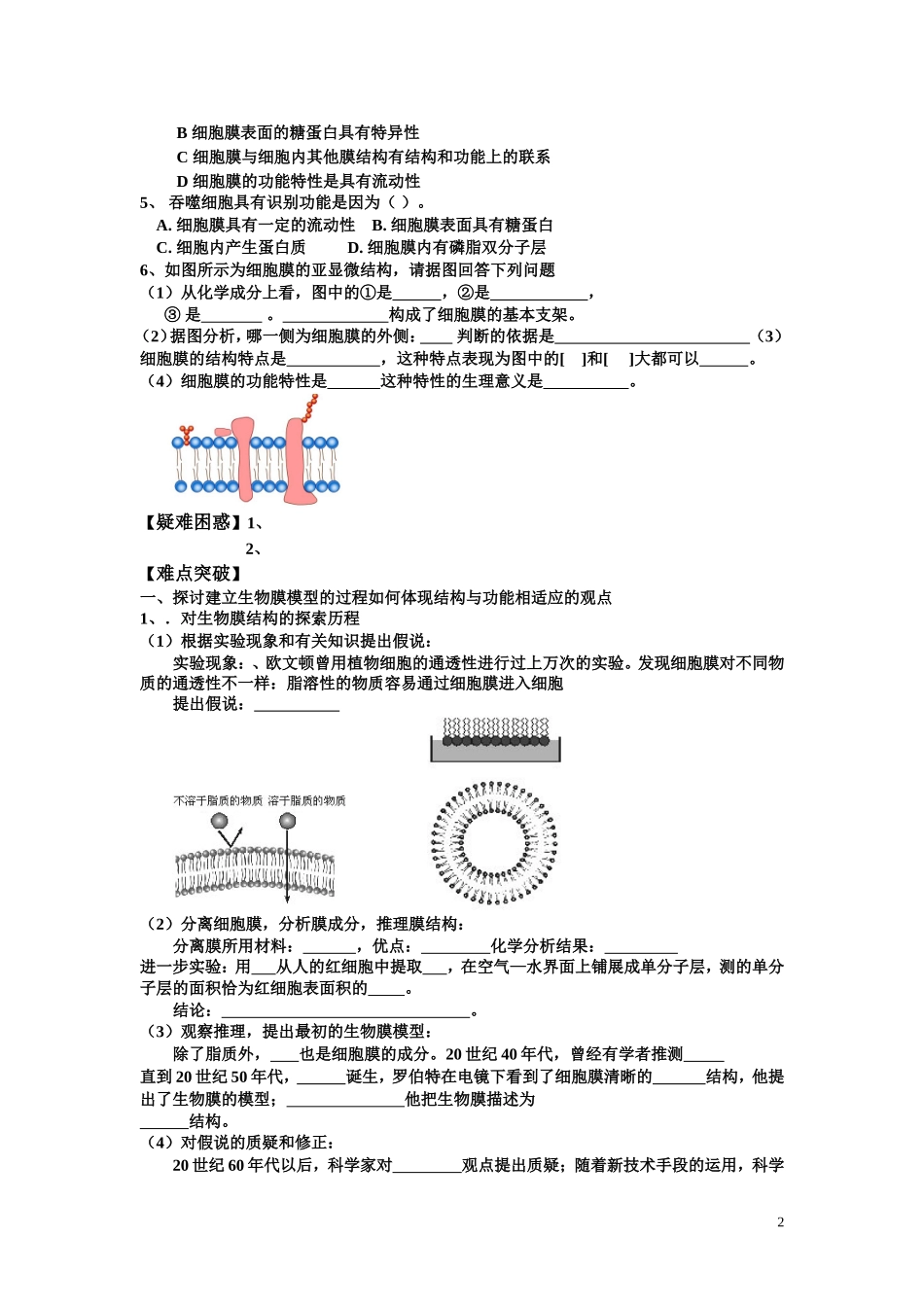 第2节生物膜的流动镶嵌模型学案_第2页