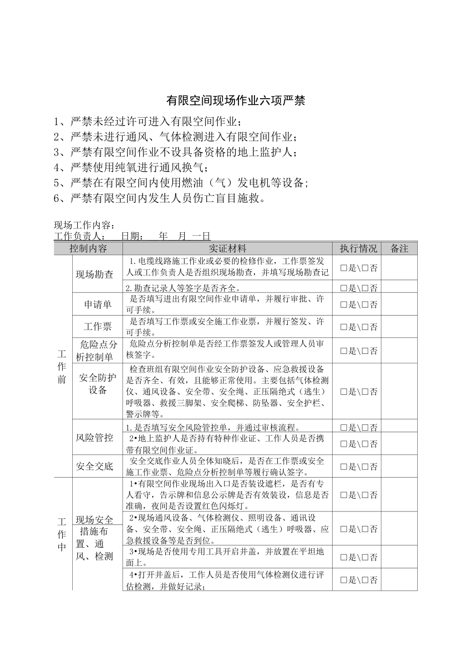 有限空间承诺书、告知卡、试卷全套资料_第1页