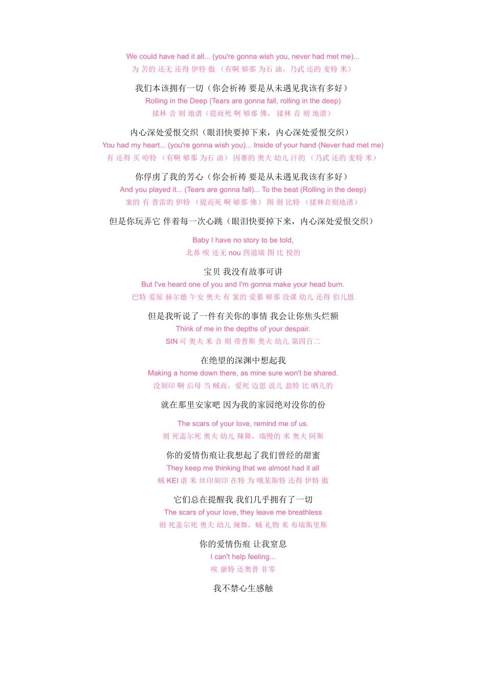 Rolling in the Deep谐英翻歌词_第2页