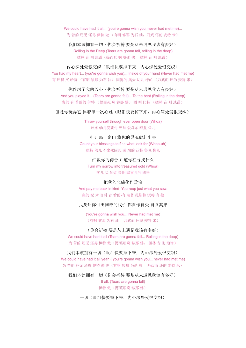 Rolling in the Deep谐英翻歌词_第3页