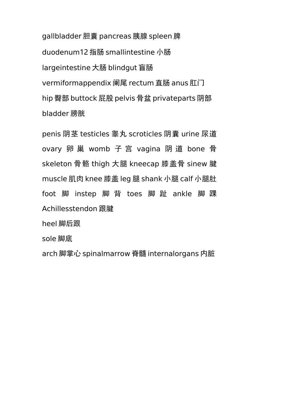 人体各部位英语名称_第3页