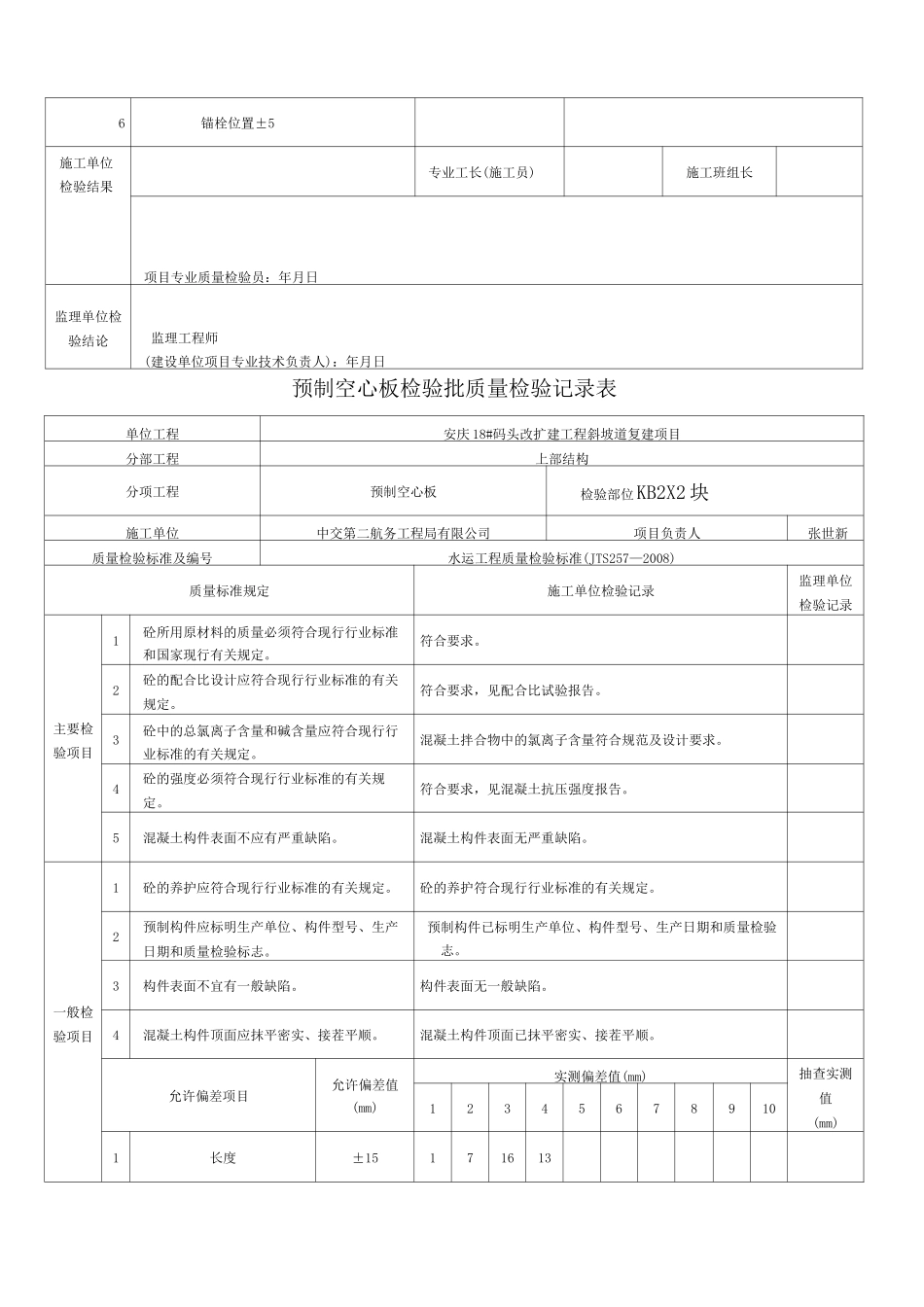 预制空心板检验批质量检验记录表 _第2页