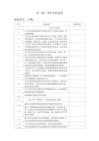 春(秋)季安全检查表