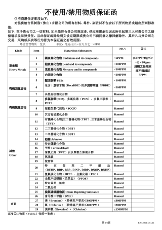 不使用禁用物质保函