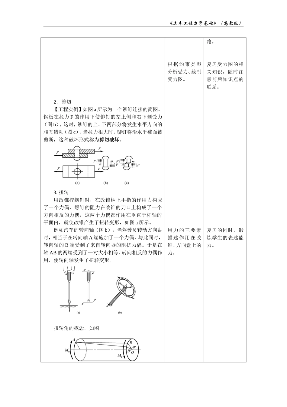 《杆件的四种基本变形及组合变形、 直杆轴向拉、压横截面上的内力》教学设计_第3页