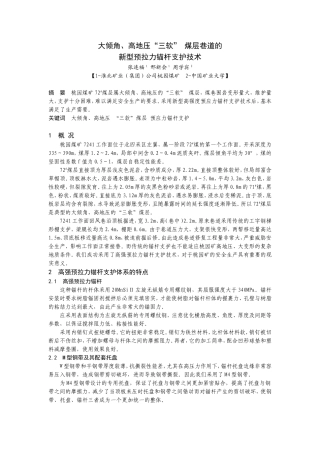 B050202 大倾角、高地压、“三软” 煤层巷道的新型预应力锚杆支护技术
