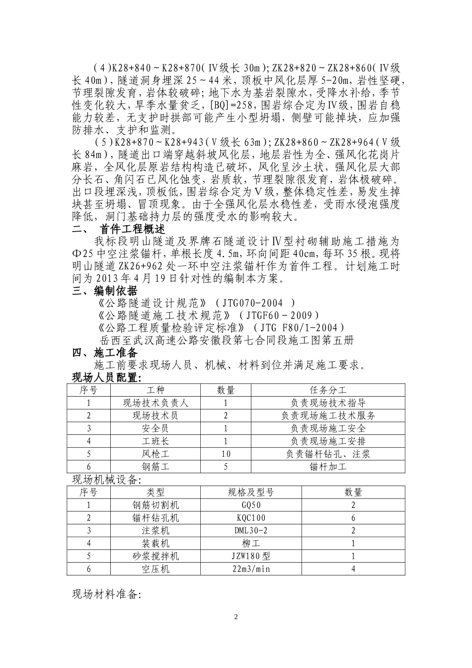超前中空注浆锚杆首件工程施工方案_第2页