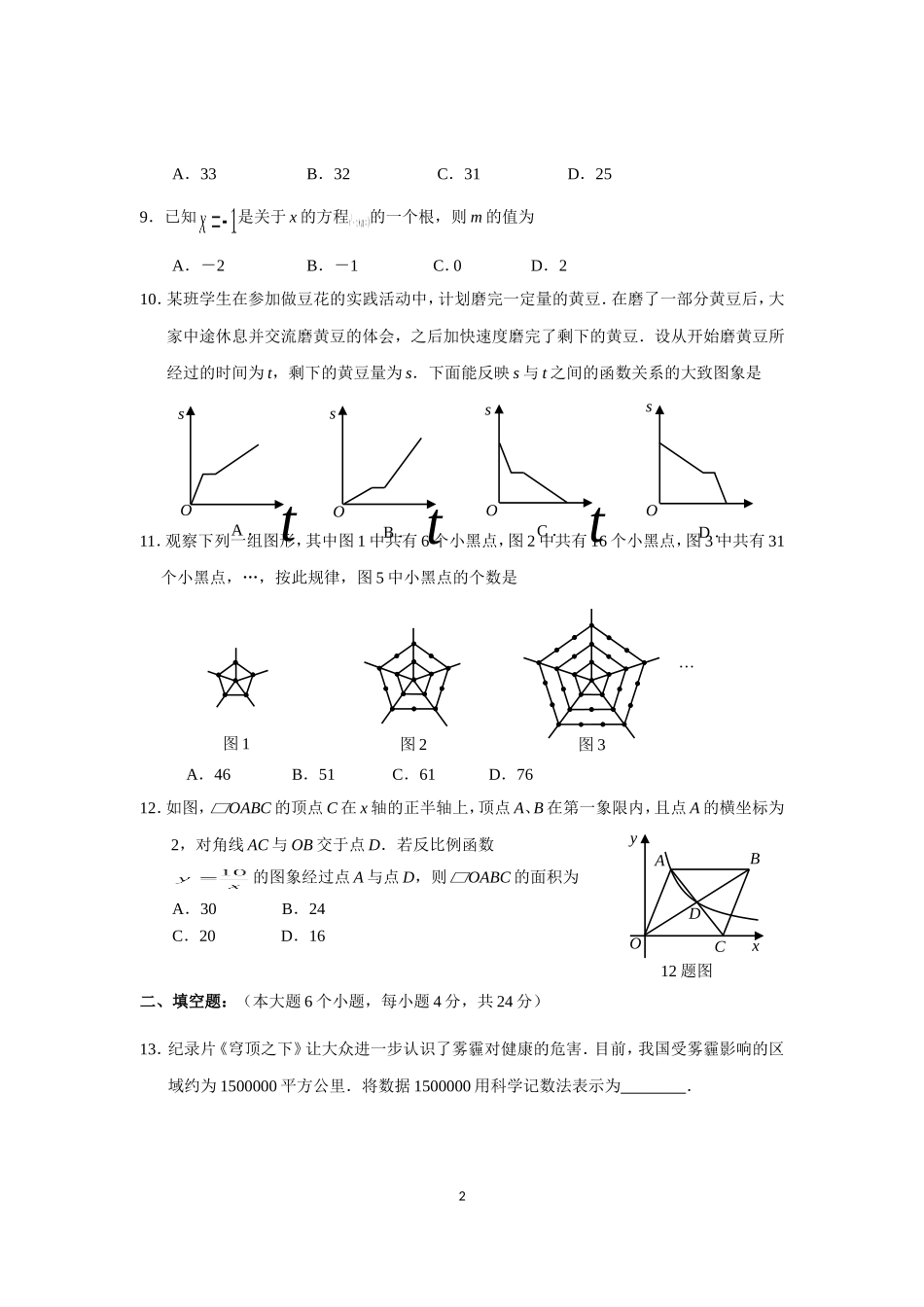初2015级初三下数学试题1_第2页