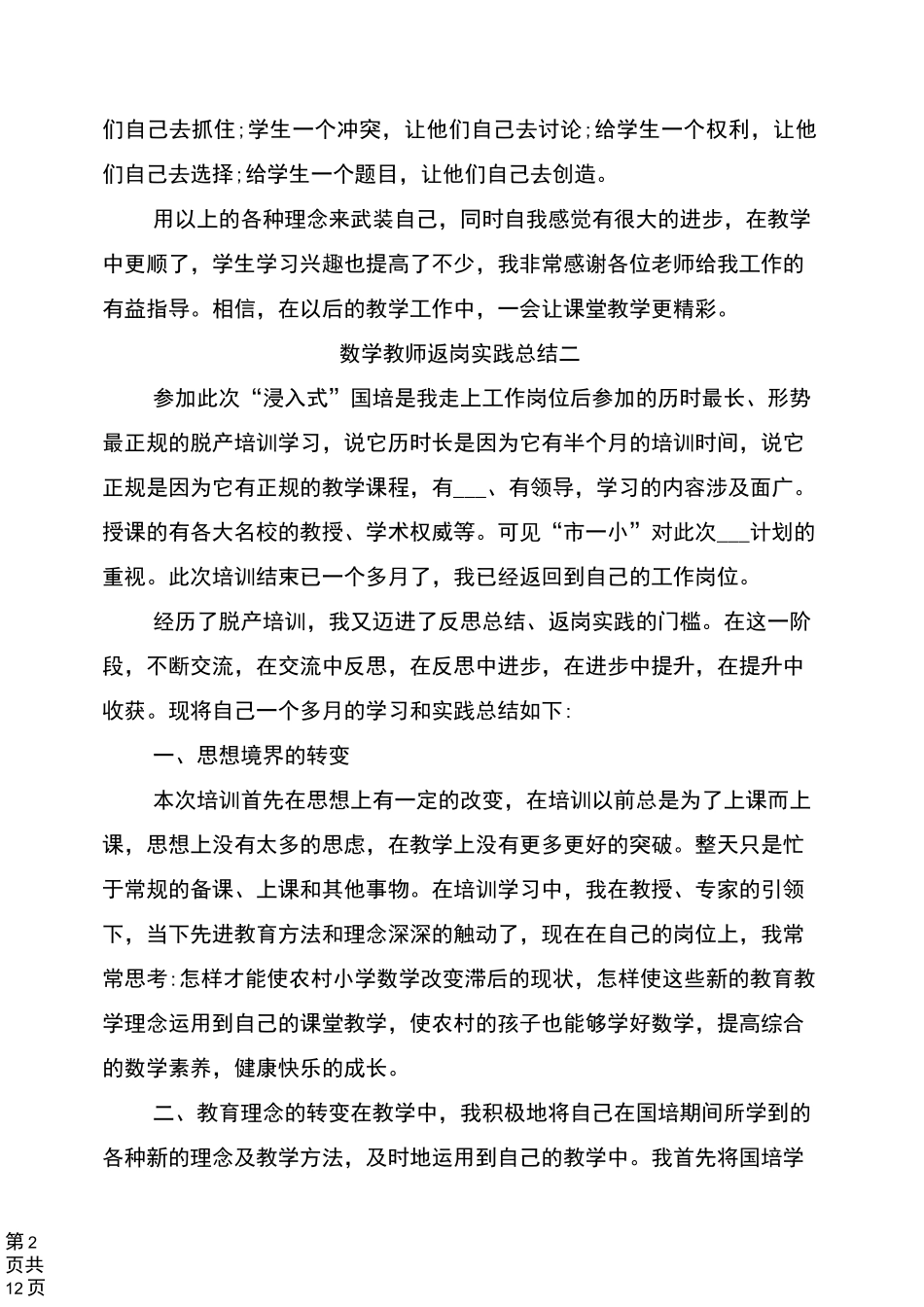 2021年数学教师返岗实践总结_第2页