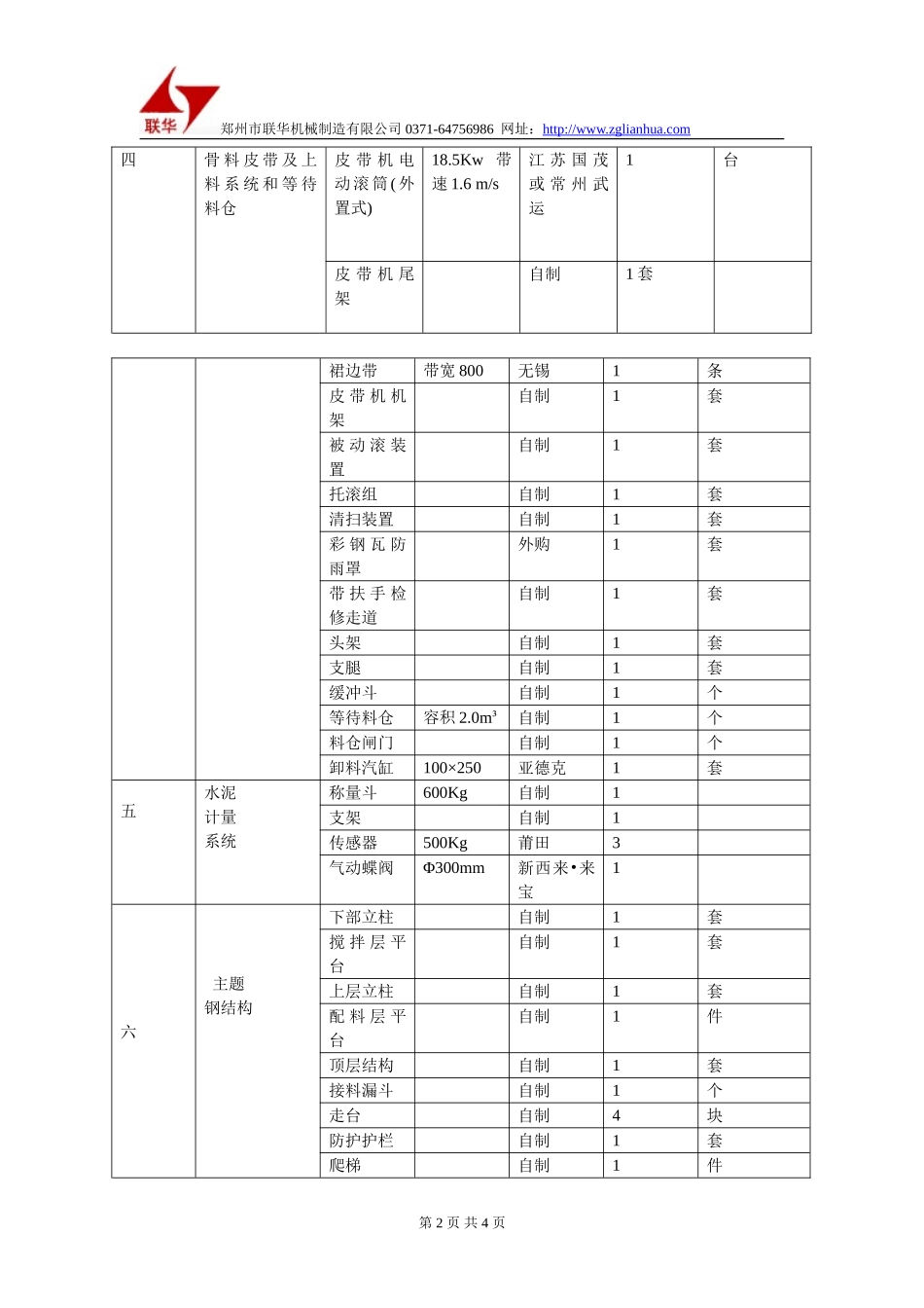 HZS60混凝土搅拌站配置明细表-郑州市联华机械制造有限公司_第2页