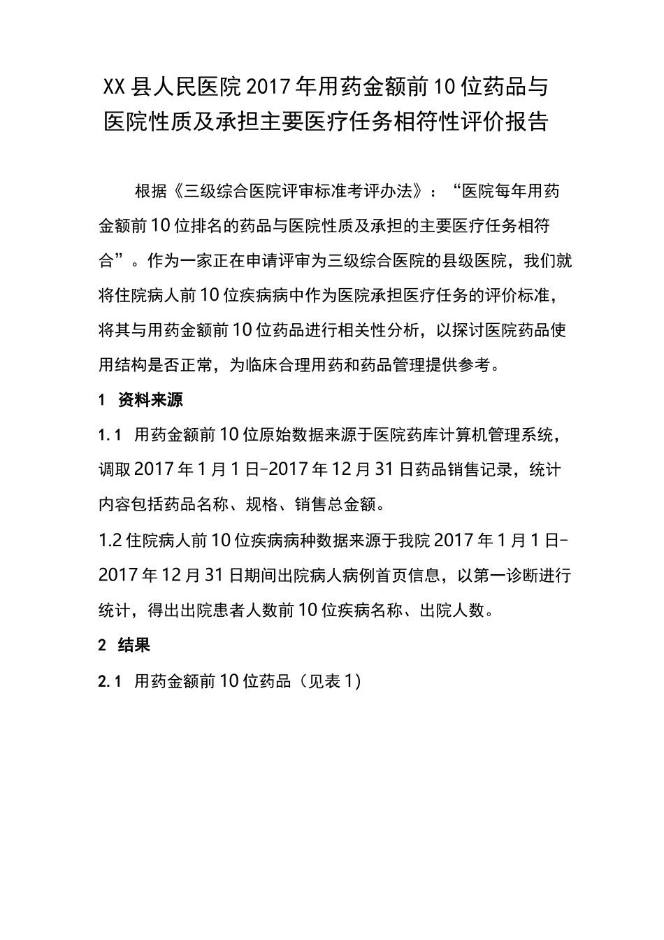 金额排名前10药品与医院性质及承担主要医疗任务相符性_第1页