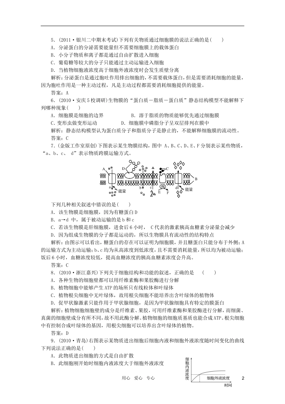 【金版教程】2012高三生物一轮复习 专题7 生物膜的流动镶嵌模型及物质跨膜运输的方式课时训练 新人教版_第2页