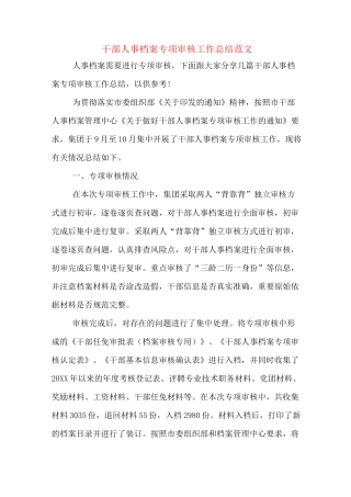 干部人事档案专项审核工作总结范文