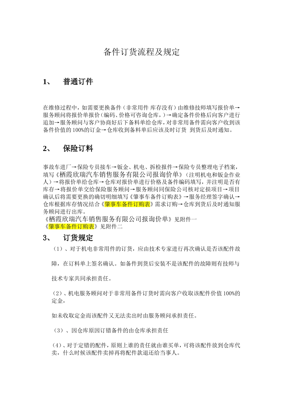备件订货流程及规定_第1页