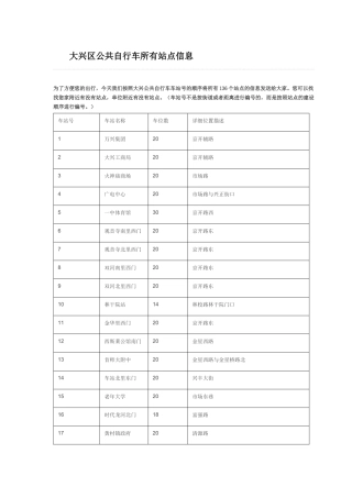 大兴区公共自行车所有站点信息