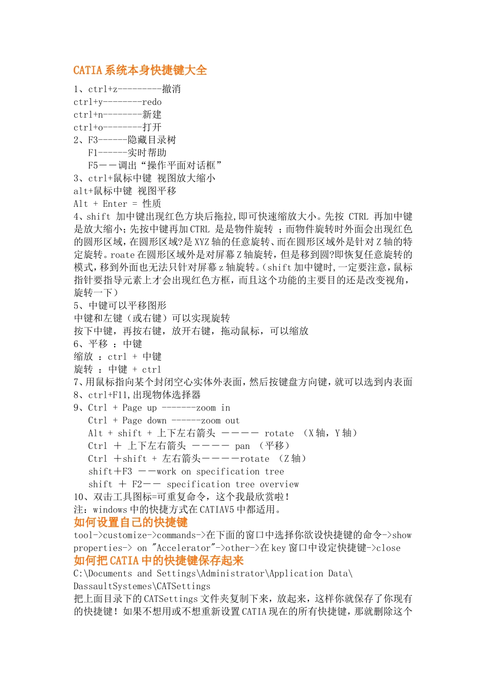 CATIA快捷键大全_第1页