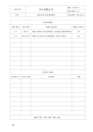 经营计划与目标管理控制程序