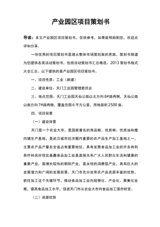 产业园区项目策划书