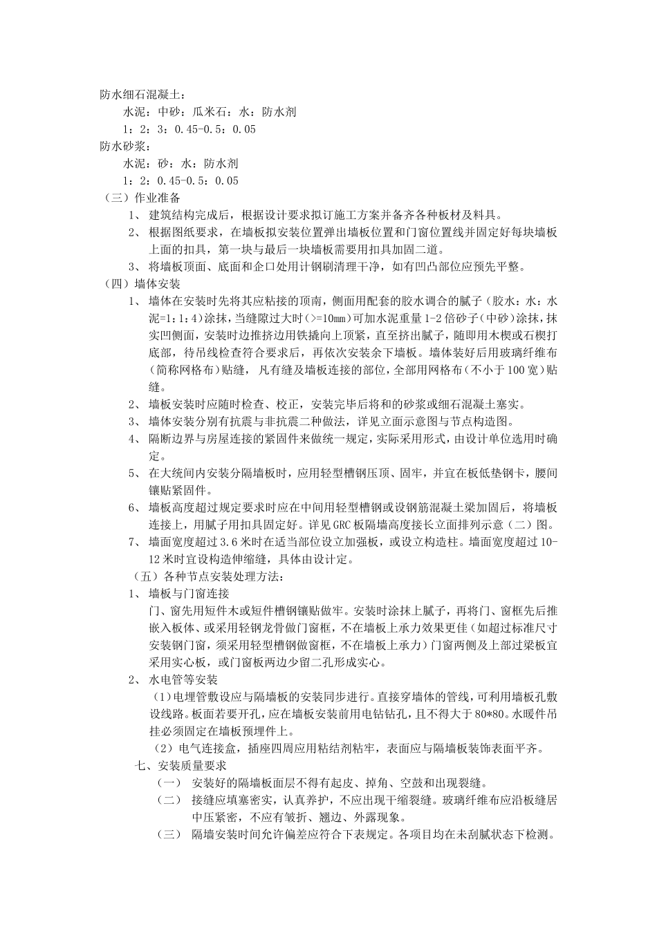 GRC隔断墙板施工工艺及施工安装方法以及材料_第2页