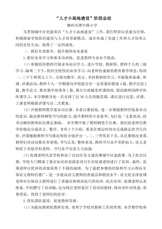 “人才小高地建设”阶段总结