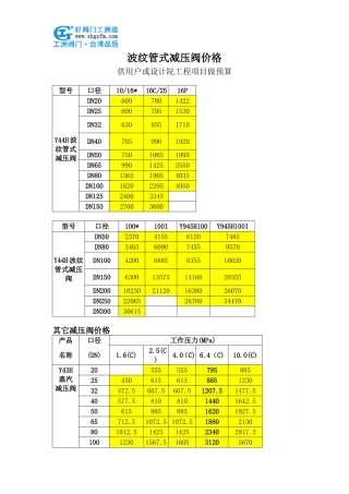 波纹管式减压阀价格