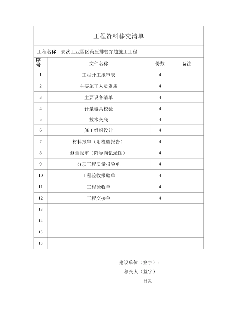项目工程资料移交清单_第1页