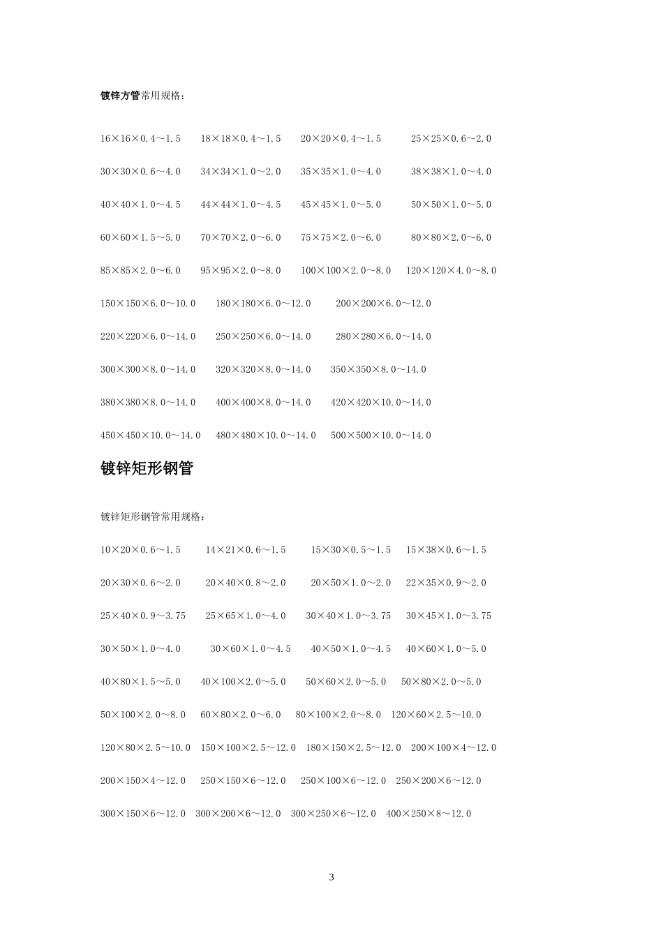 常用方管,矩形管,镀锌管,国标方管表_第3页