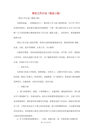 2022年青协工作计划(精选3篇)范文