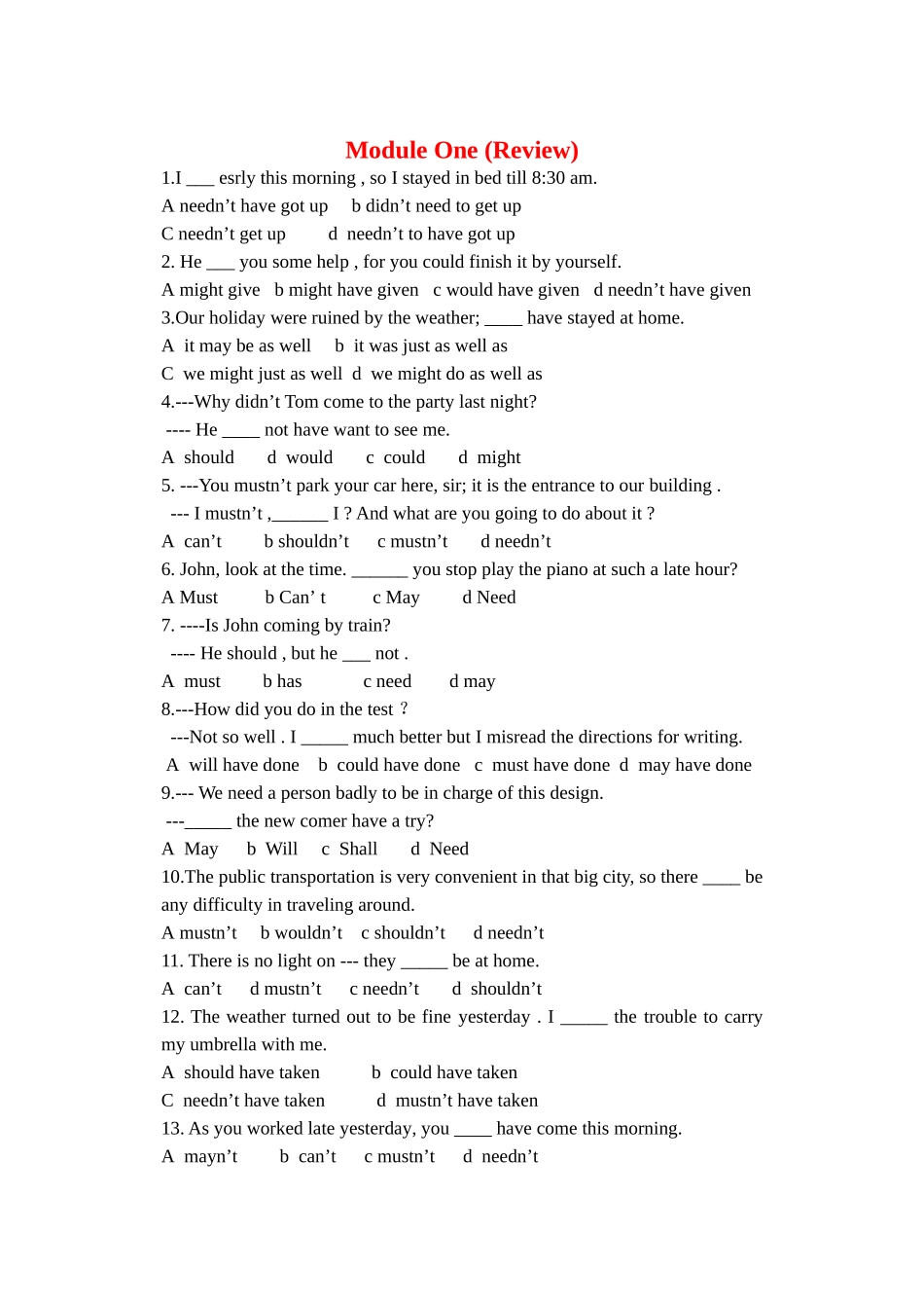 高考英语 第一模块Module One Review复习学案 外研版选修6 _第1页