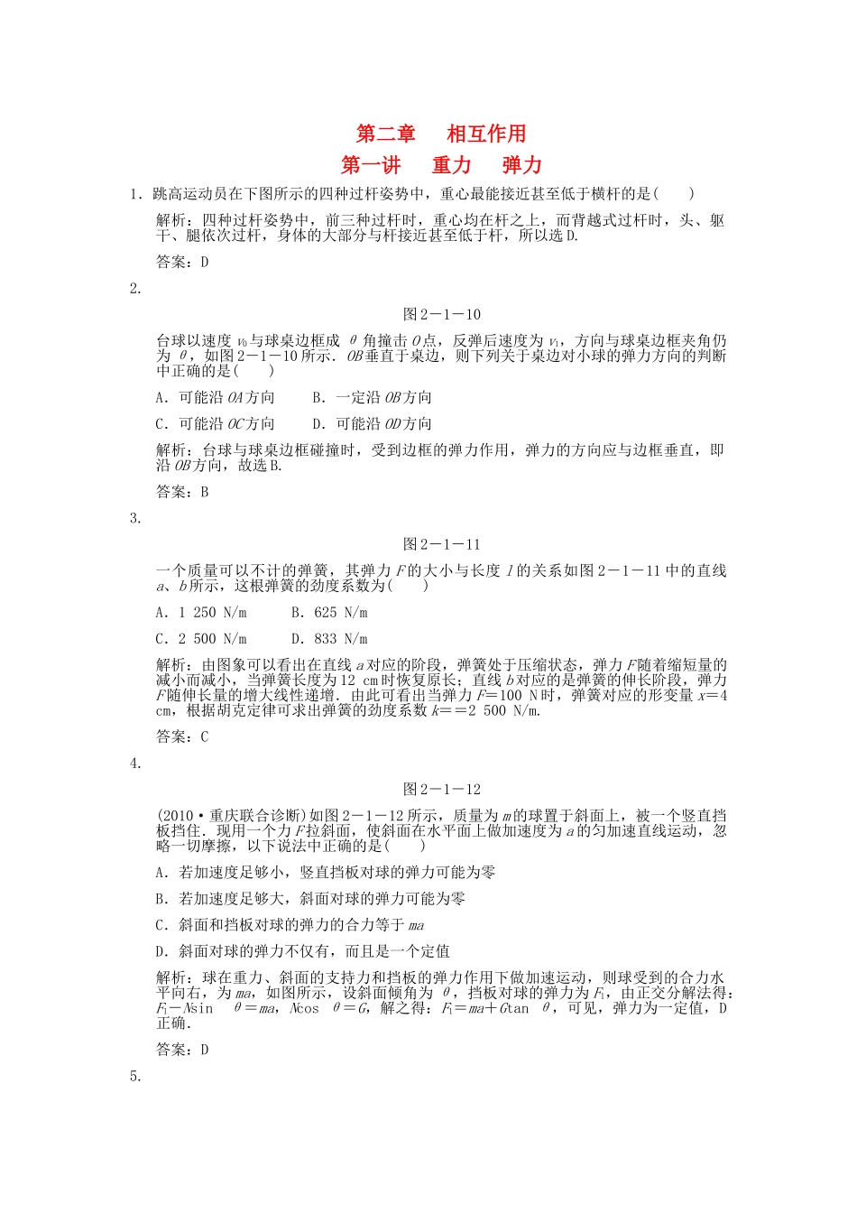 高考物理一轮复习随堂练习 重力 弹力 新人教版 _第1页
