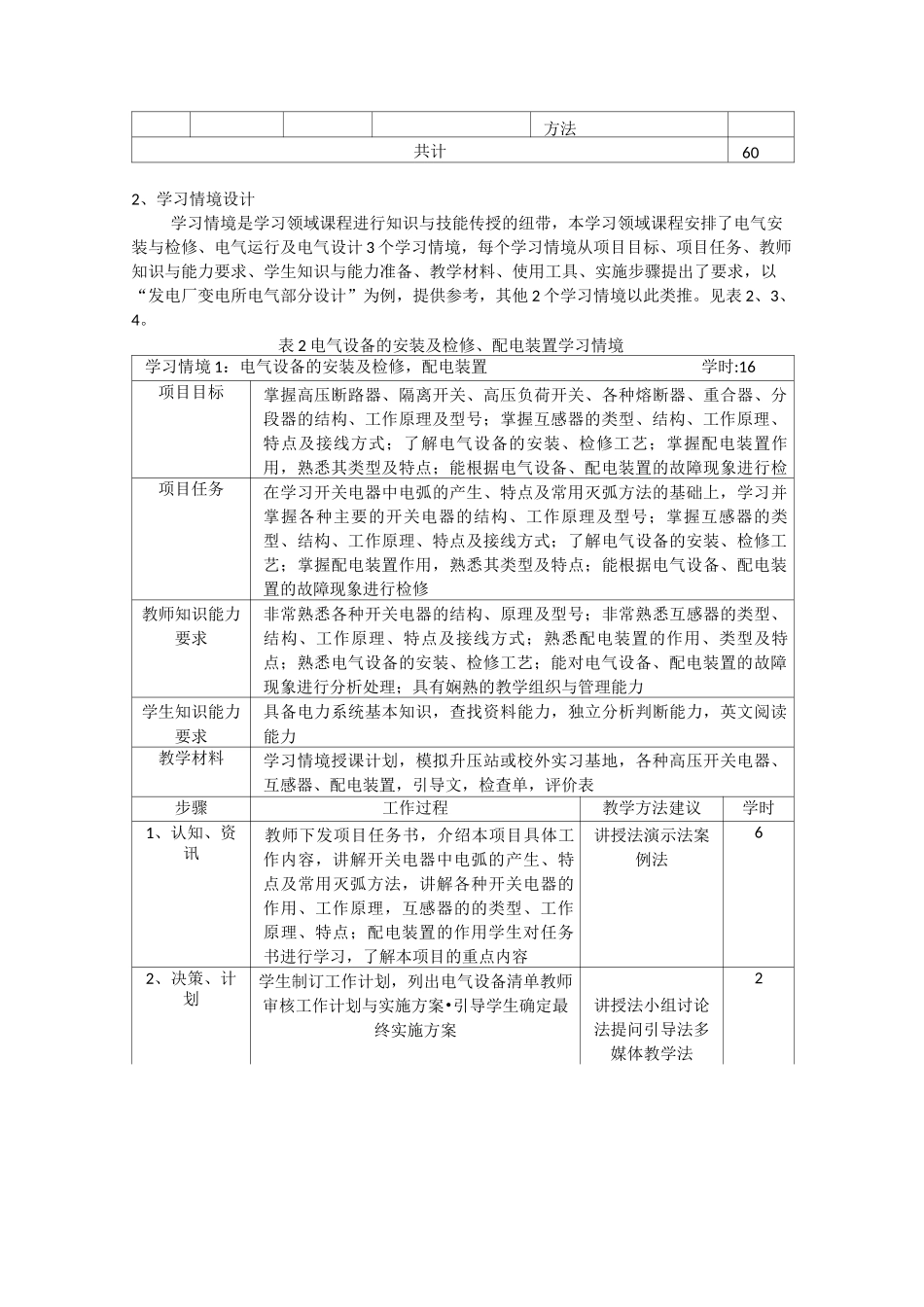 《电气设备运行与维护》课程标准_第3页