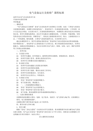 《电气设备运行与维护》课程标准