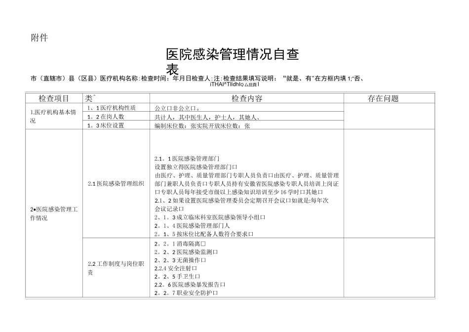 医院感染管理自查表_第1页