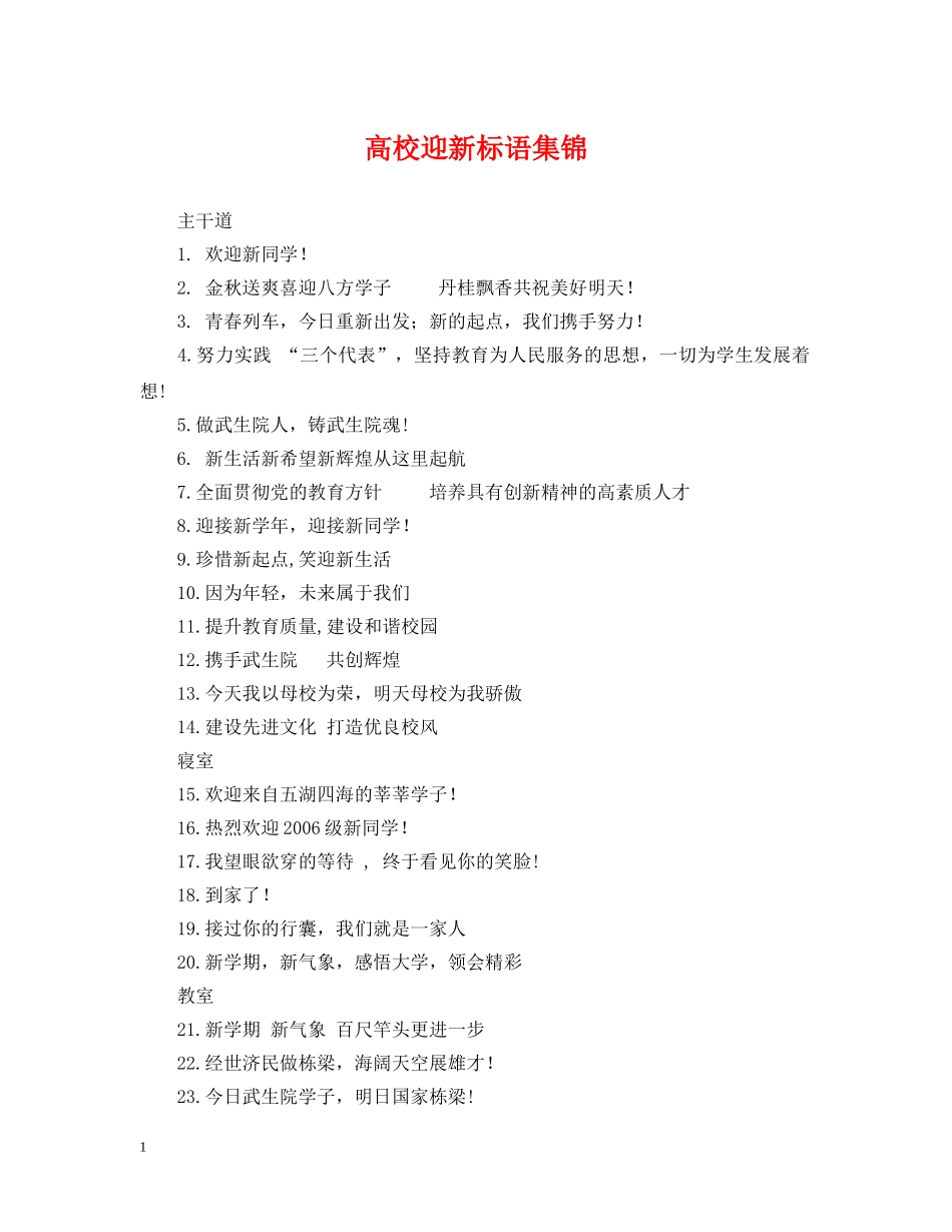 高校迎新标语集锦 _第1页