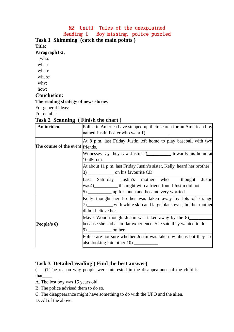 高中英语 reading paper复习学案 牛津版必修2 _第1页